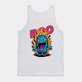 Playful Blue Monster Emerging from Flames with BOO Tank Top